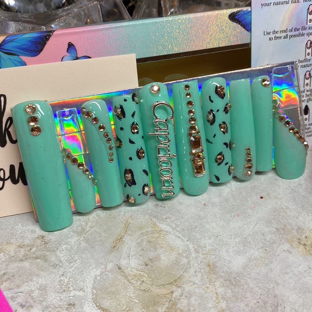 XL Teal Capricorn ♑️ Press-On Nails 🌸 - Picture 4 of 5